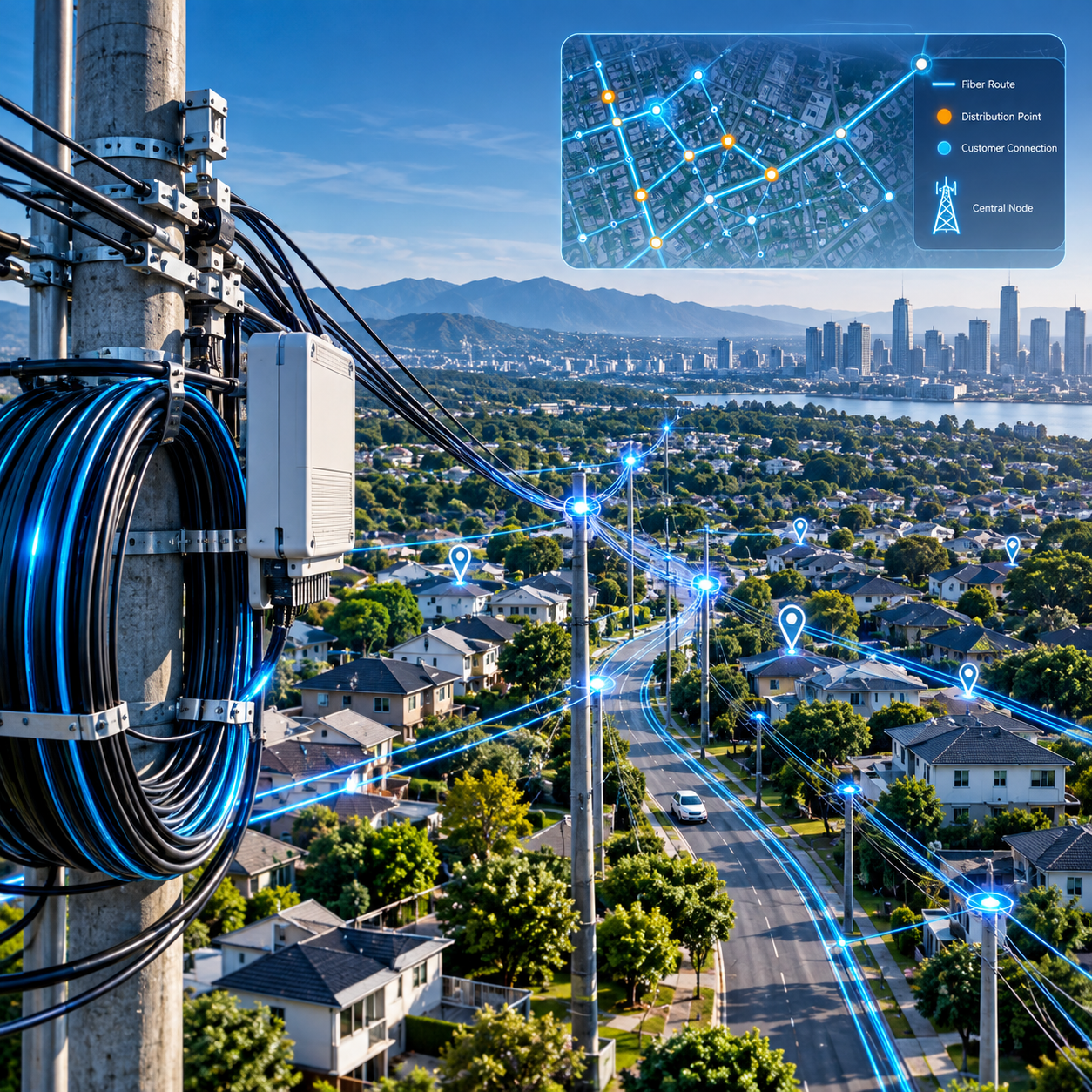 Futuristic Fiber Network Over Suburbia