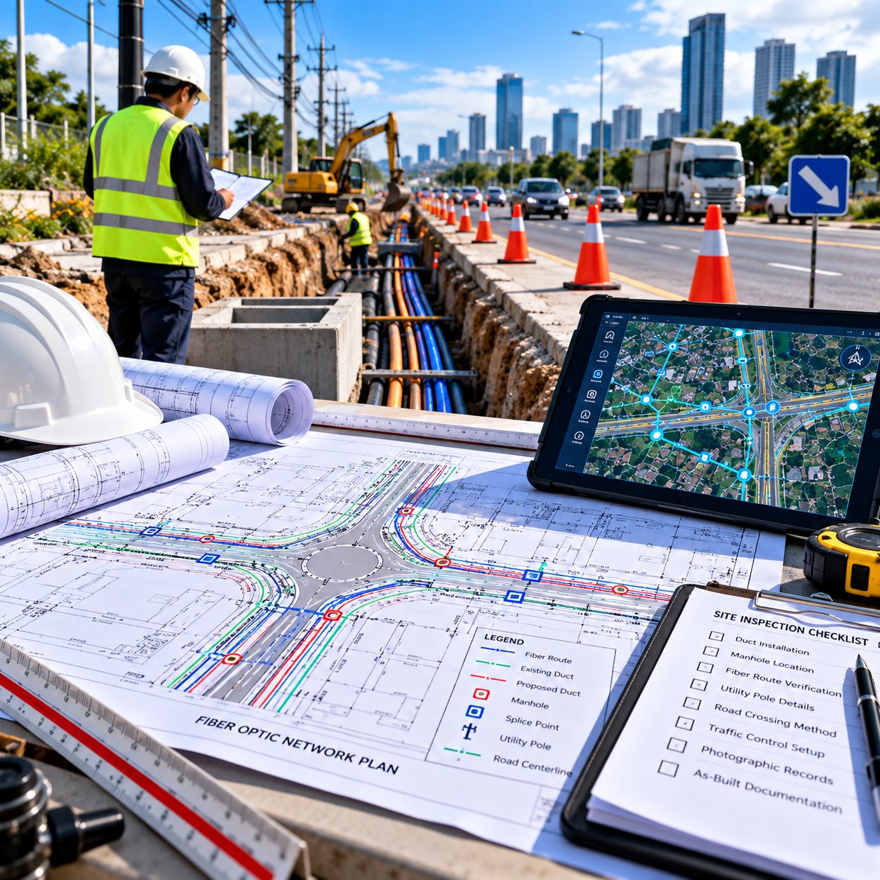 Fiber Optic Network Roadside Construction